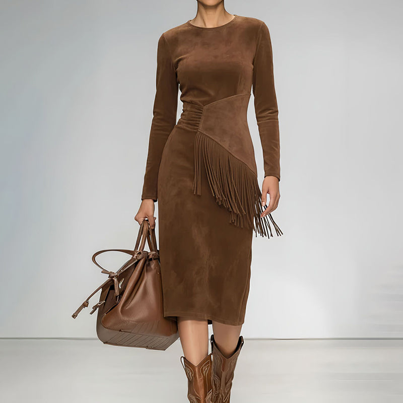 Western Suede Look Maxi Dress