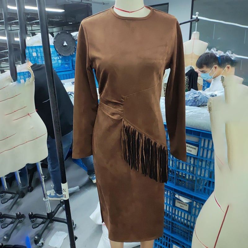 Western Suede Look Maxi Dress