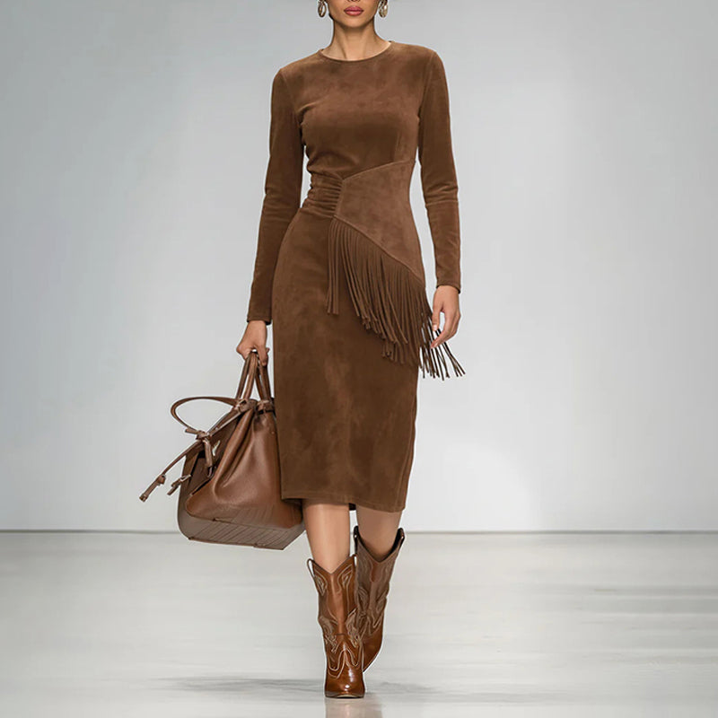 Western Suede Look Maxi Dress