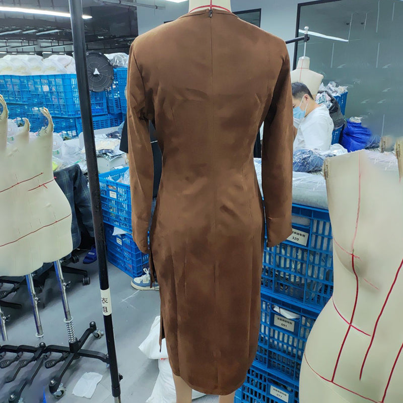 Western Suede Look Maxi Dress